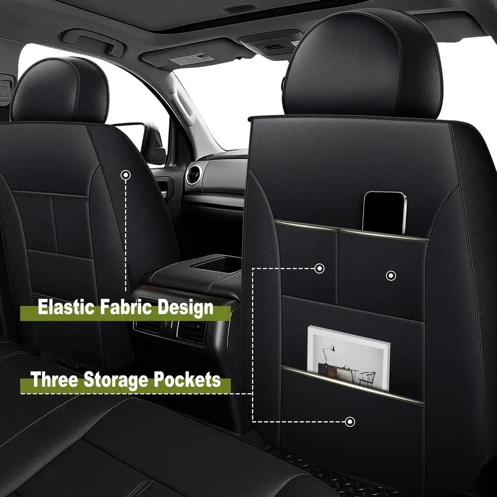 Fundas de asiento de cuero transpirable personalizadas para camiones Tundra 2014-2021, color negro