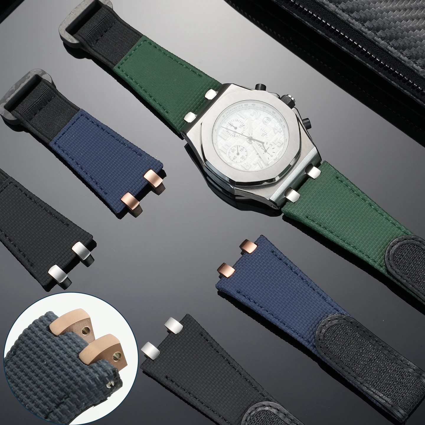 

Ремешок из фторкаучука с текстурой холста для Audemars Piguet AP Royal Oak Offshore AP15710 15703 15400 26470, мужской ремешок для часов 26 28 мм