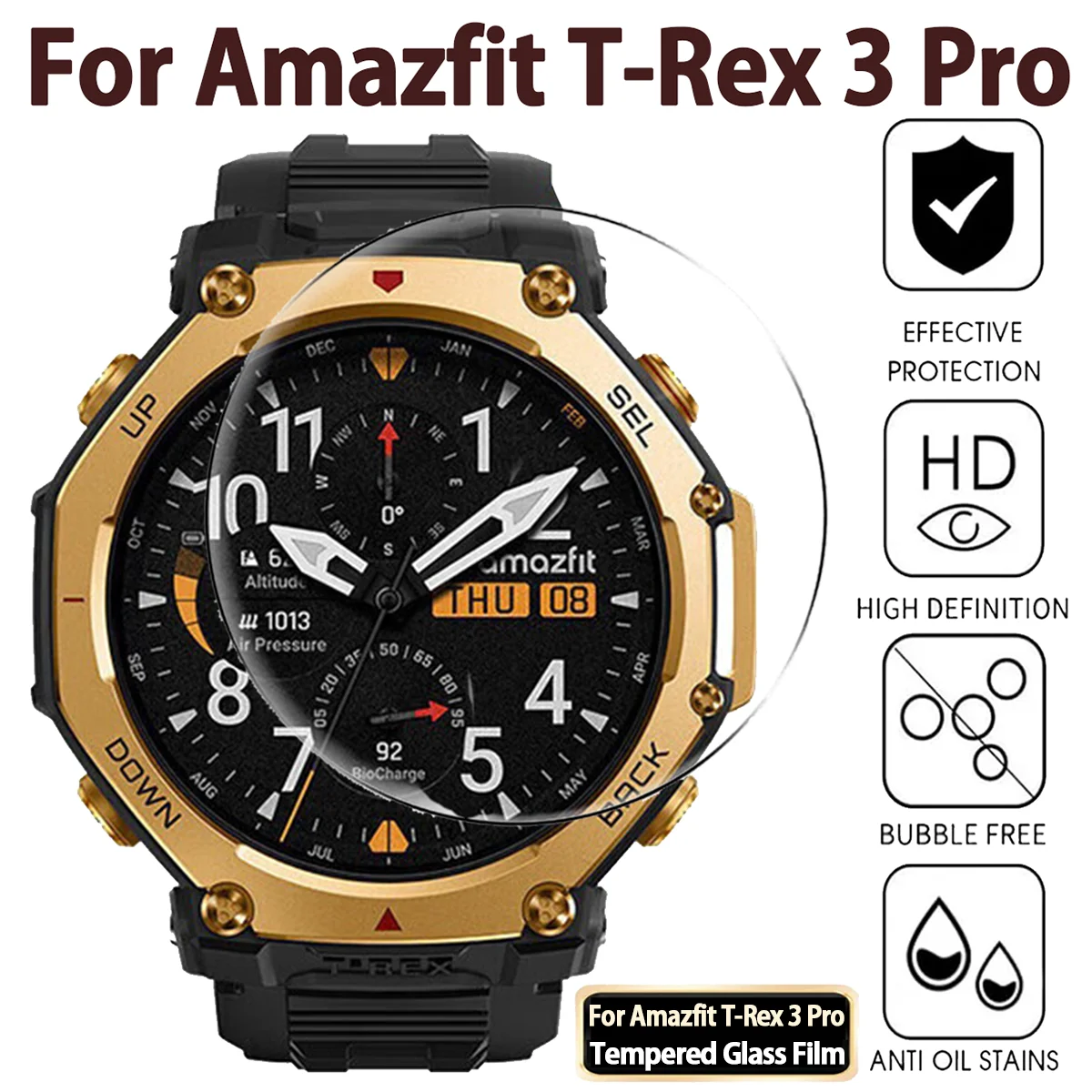 

Tempered Glass Film Screen Protector For Amazfit T-rex 3 pro 48MM 44MM Smart Watch Transparent Screen Protection 3PCS Films
