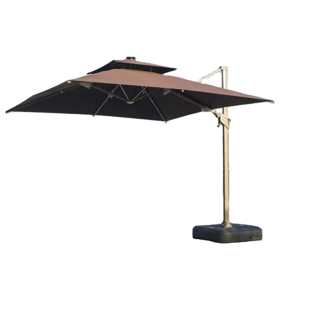 

2026 Outdoor LED Patio Beach Garden Parasol Commercial Roman Umbrella Light Strip Umbrella Modern Cantilever Umbrella
