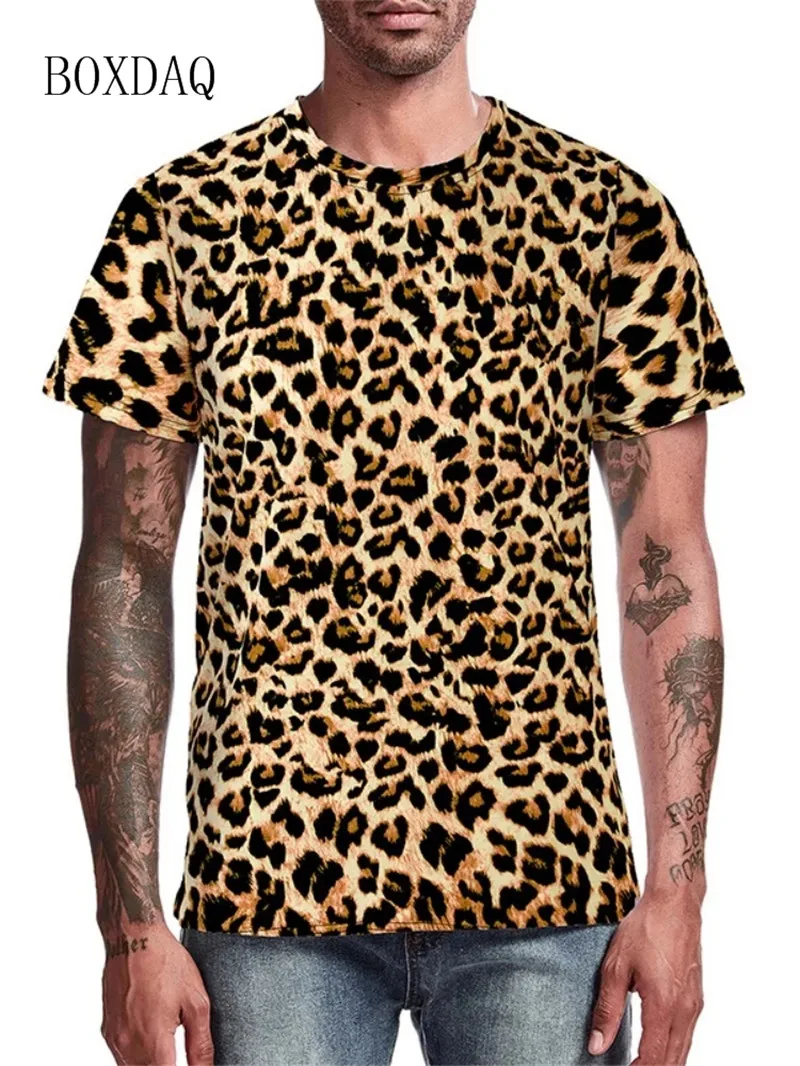 Leopard Men\'s Fashion T-Shirts Short Sleeve Streetwear 3D Print Trend T Shirt 6XL Plus Size Male Clothing O-Neck Casual Tops Tee