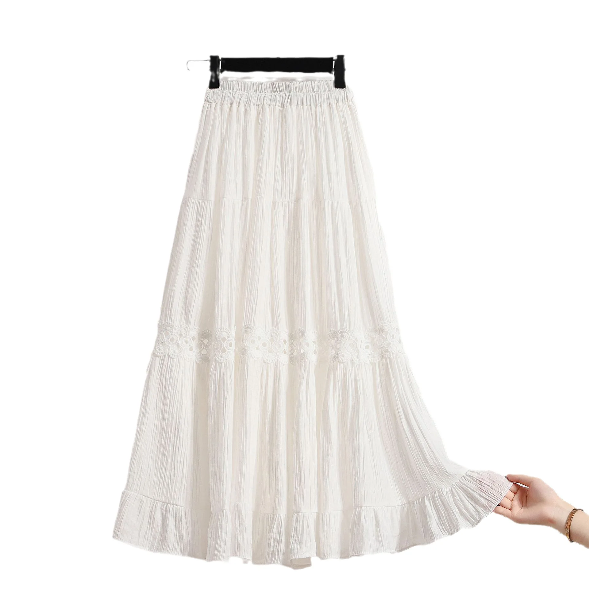 Elegant Umbrella Skirt Hollow Half Body Skirt Summer Women's Mid to Long Style High Waist A-line Skinny Cake Skirt New