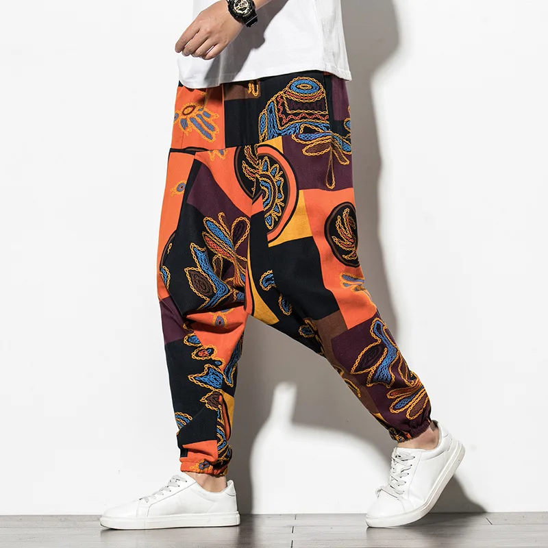 Générique Pantalon Cargo Homme, Pantalon Cargo Homme Lin Coton d'été Léger pour Ete Lin Plage Sport Casual Yoga Toile Pants Baggy Taille Elastique Jogging Baggy
