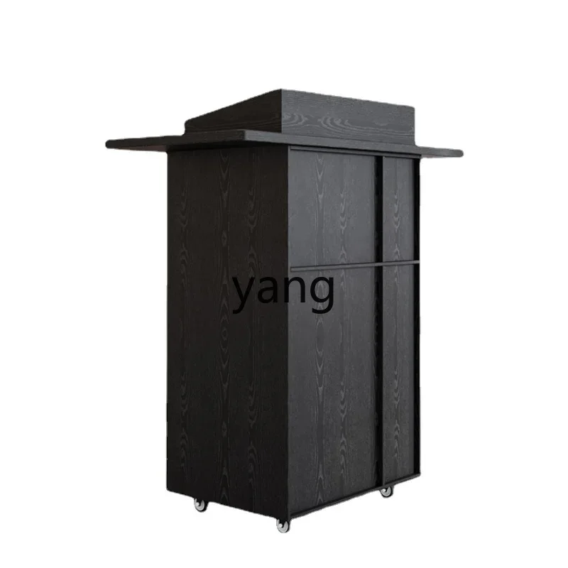 LMM Black Wood Grain Shopping Guide Shop Door Reception Desk Mobile Information Desk with Wheels