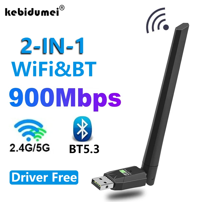 900Mbps WiFi 6 AX900 USB Adapter 2 in 1 Bluetooth 5.3 Network Card 2.4G&5Ghz 5dbi Antenna USB Dongle Receiver Free Driver For PC