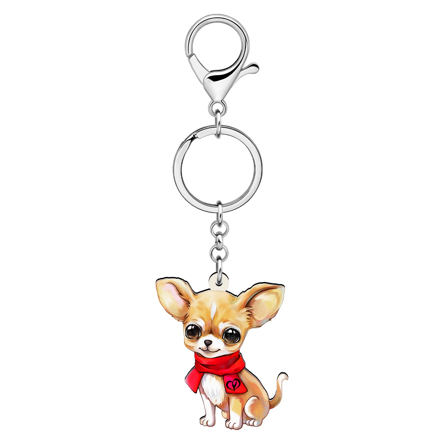 BONSNY Acrylic Orange Chihuahua Dog Keychains Christmas Puppy Key Ring For Women Kid Pets Gifts Purse Car Backpack Accessories