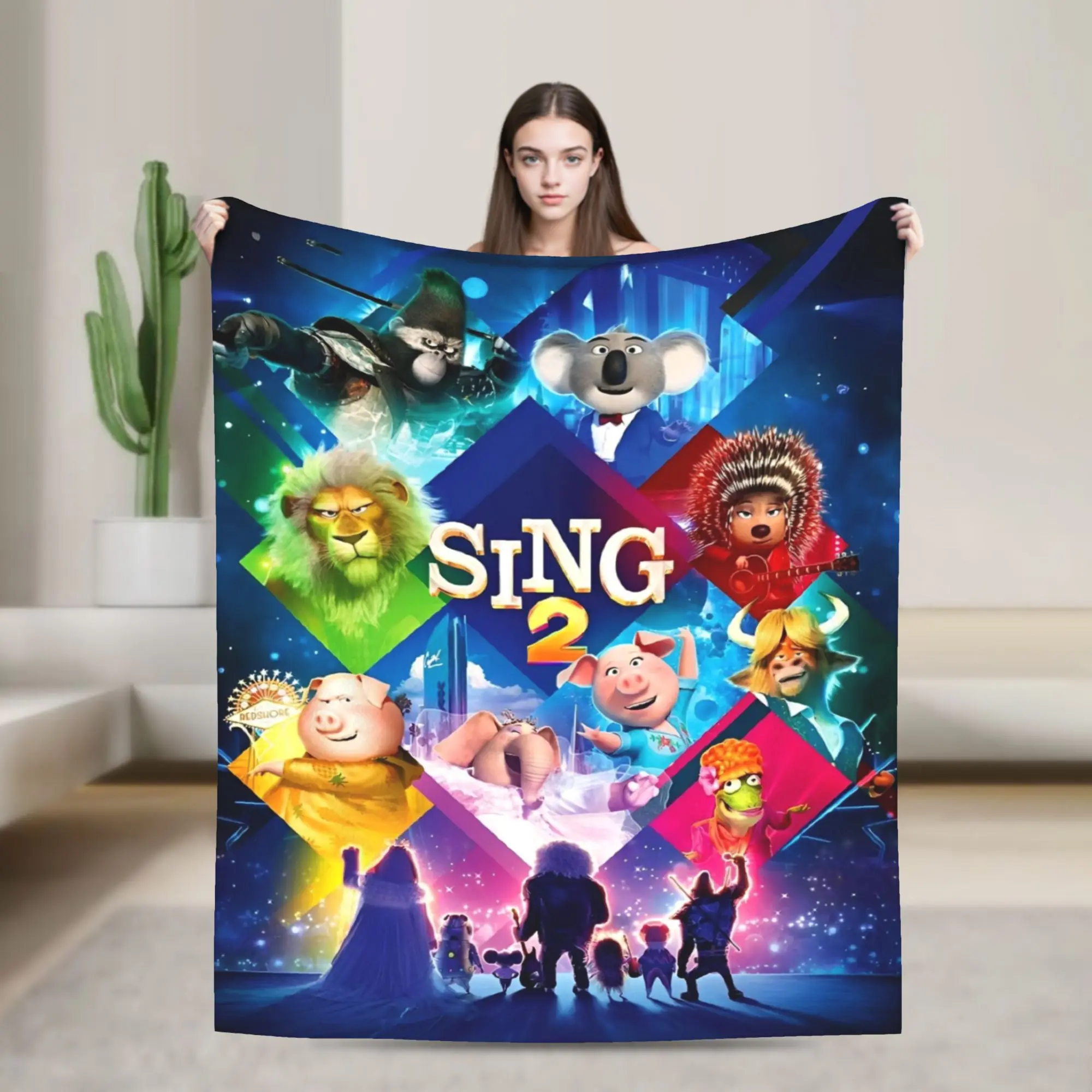 Sing 2 Kids Cartoon Movie Knitted Blanket Flannel Musical Comedy Soft Throw Blanket for Home Couch Bedspread