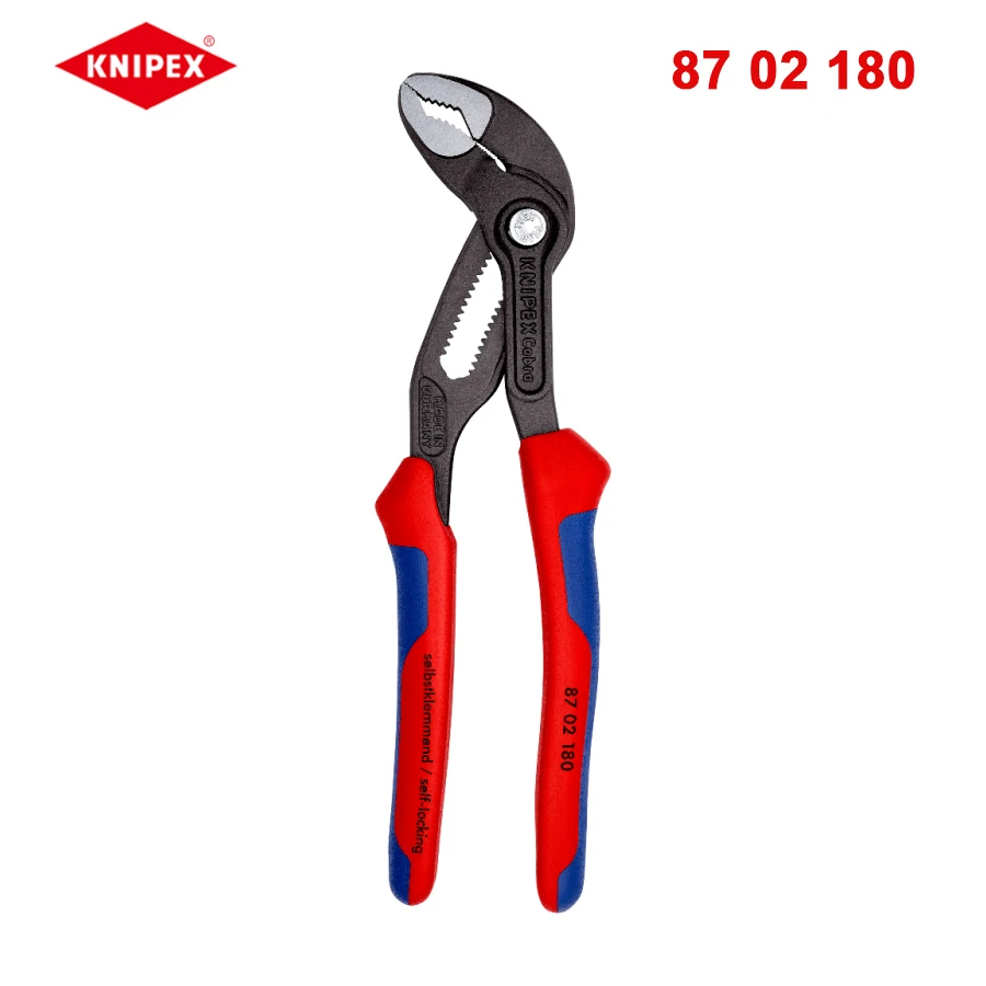 

Высокотехнологичные плоскогубцы для водяного насоса KNIPEX Cobra 180 мм, нескользящая ручка, регулируемый быстросъемный гаечный ключ 87 02 180