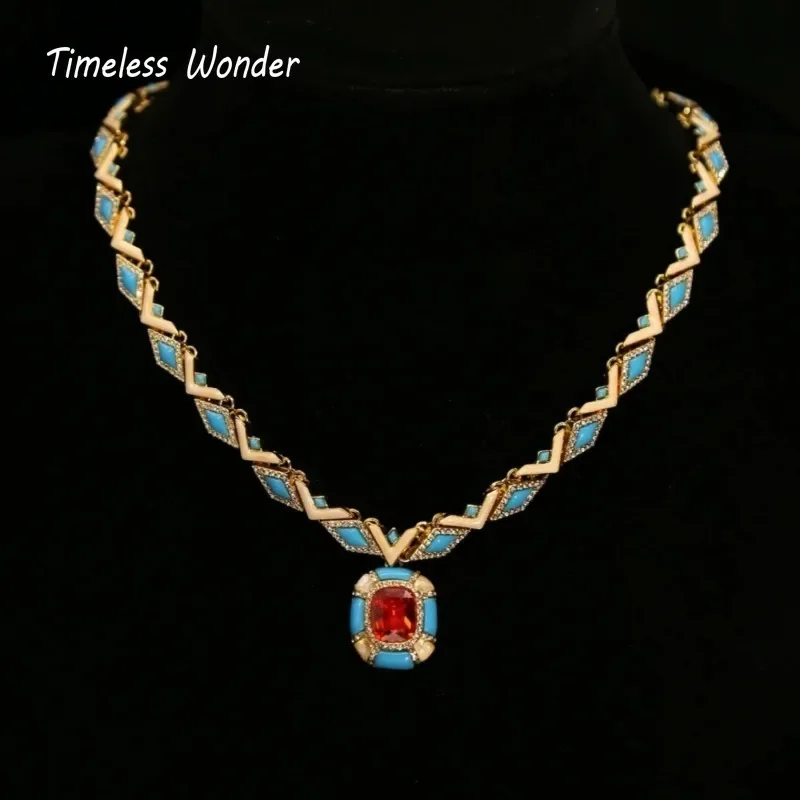 Timeless Wonder Retro Zircon Geo Pave Chains Necklaces for Women Designer Fine Jewelry Runway Top Luxury Rare Set Neat 5623