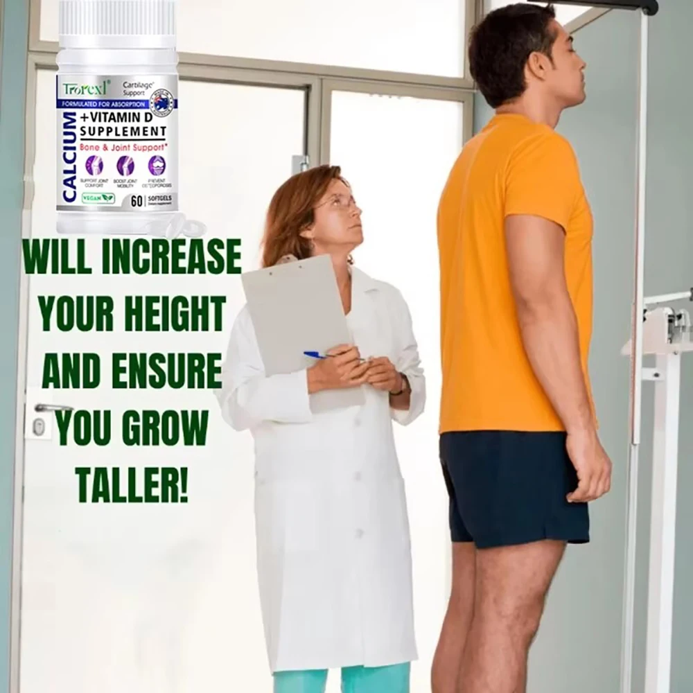 Trorexl Height Growth Pills Calcium Supplement Vitamin D3 Vegetarian Softgels Help Grow Taller,Immune & Bone Health Healing