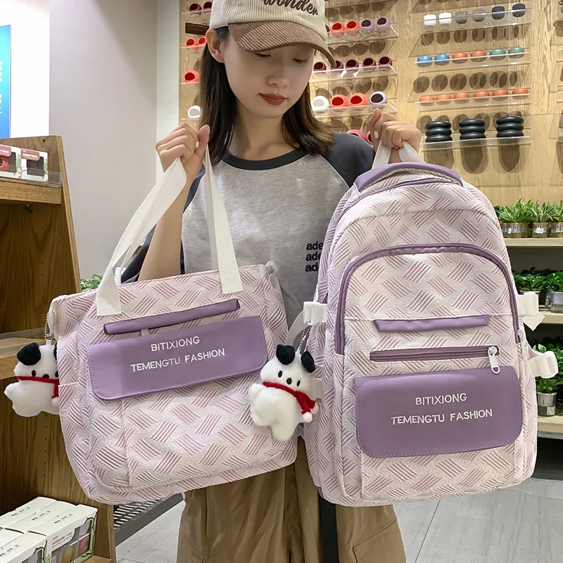 

Student Schoolbag Set Fashion Casual Large Capacity Outdoor Travel Backpack Teen Girls School Backpack Handbag 2pcs Matching Set