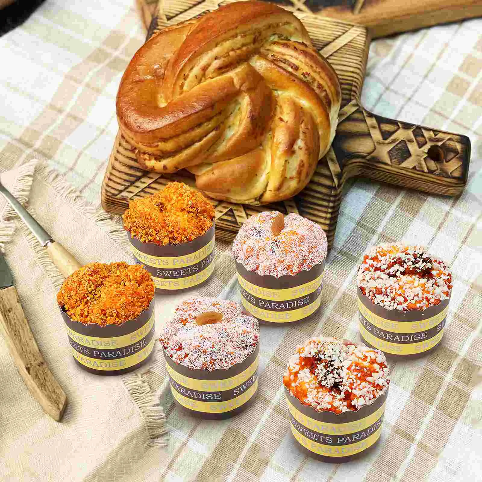 6 Pcs Simulation Cupcake Model Artificial Dessert Delicate Models Home Decors Tabletop Fridge Magnet Bread Shop Accessory