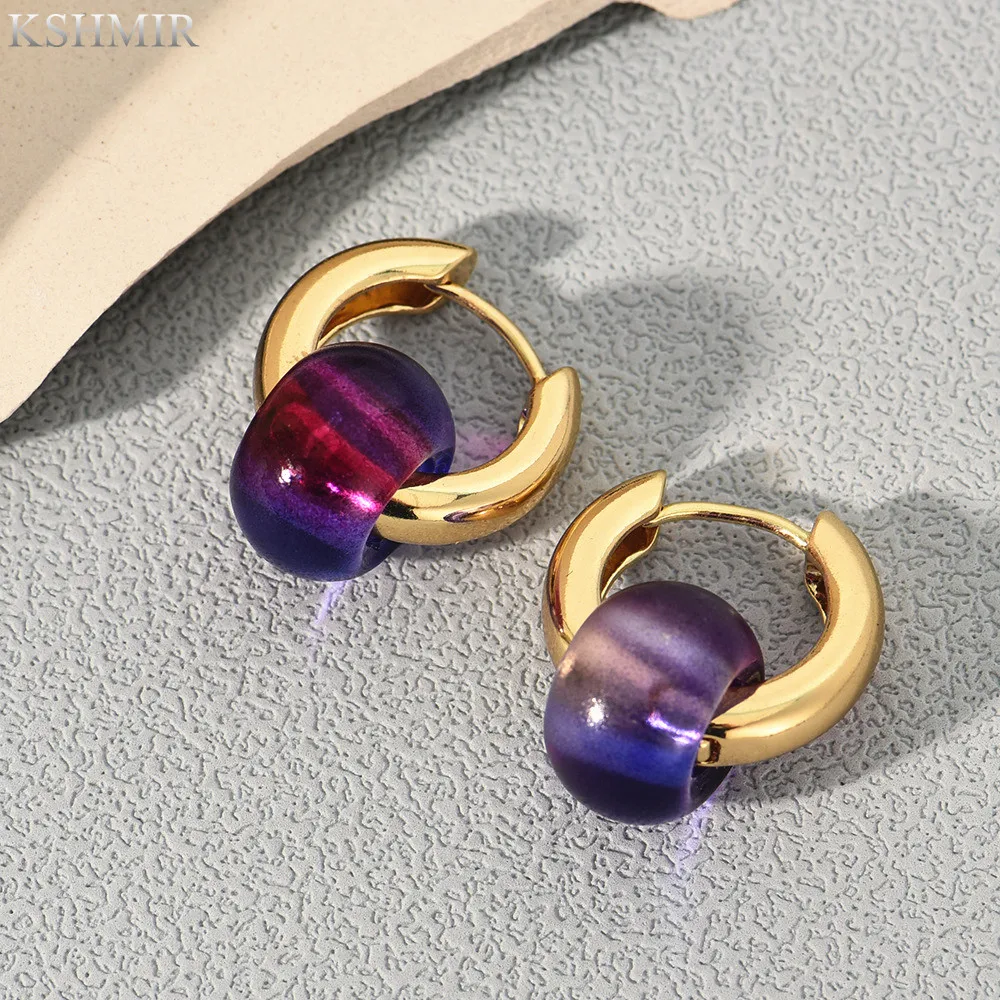 2022 new glass Jewel earrings with copper earrings are fashionable and multi-colored women's earbuckle designed for women