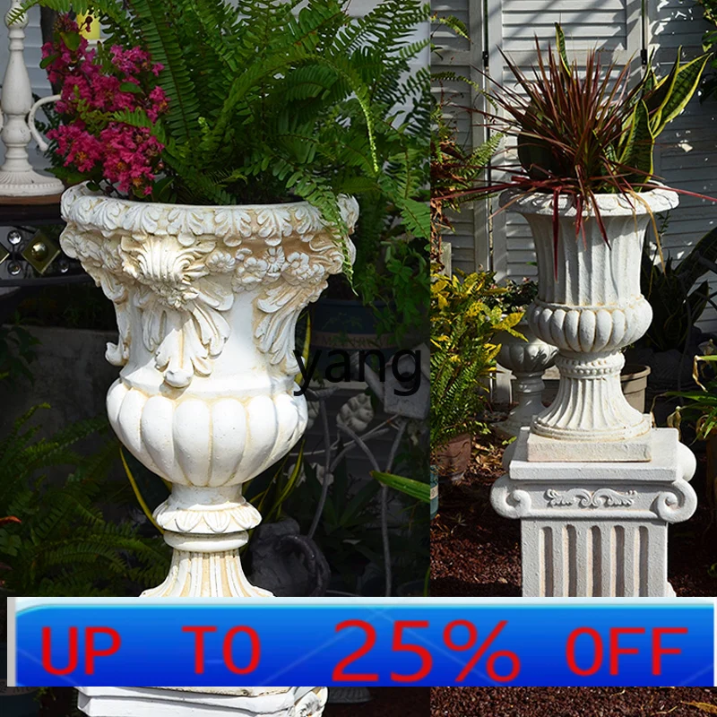 

LHH tall large flower pot balcony garden villa imitation Roman column props home high-end decoration