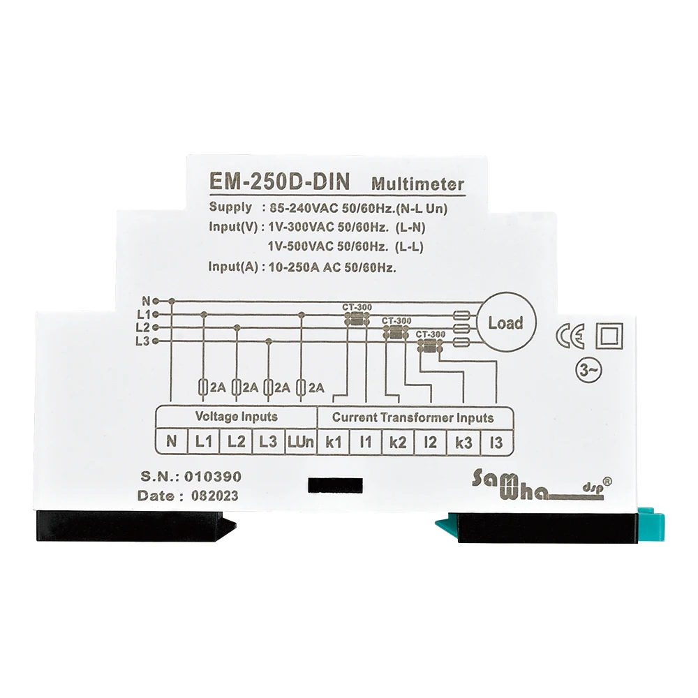 Samwha-Dsp EM-XXD-DIN Digital Multimeter, Contains 3 C.T, Three Phase Volt(L-L),(L-N), Ampere ,Frequency, Phase Sequence Display