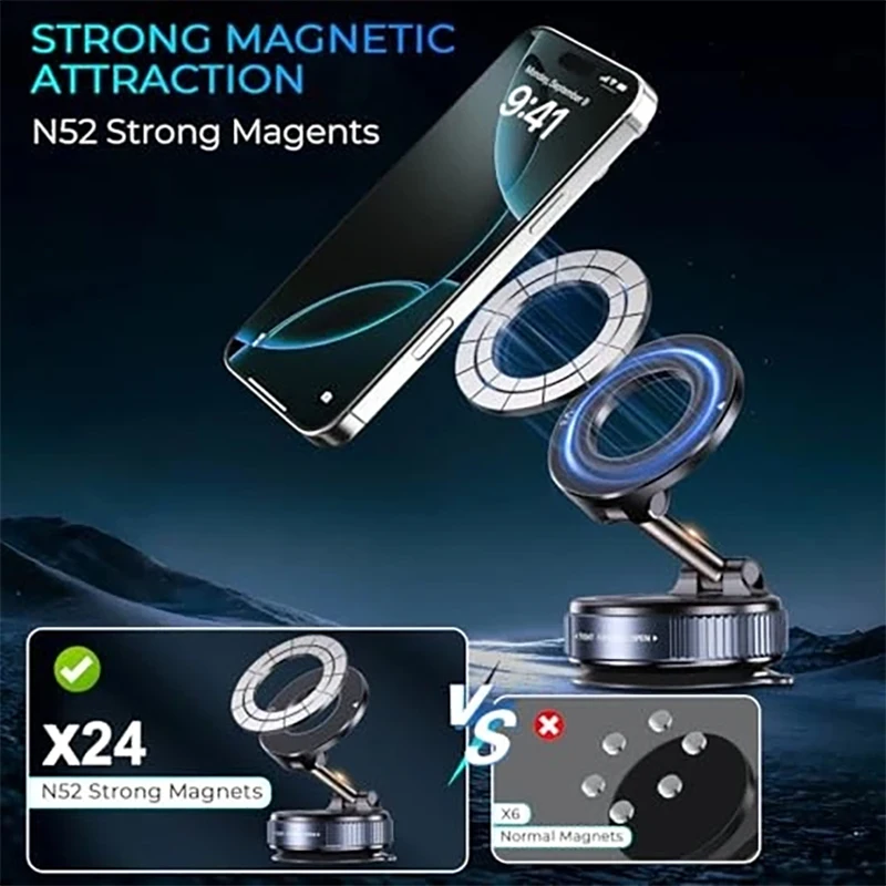 

Magnetic Car Phone Holder Foldable 360° Adjustable Vacuum Car Mount Phone Stand Universa Desk Bathroom Kitchen Closet Bracket