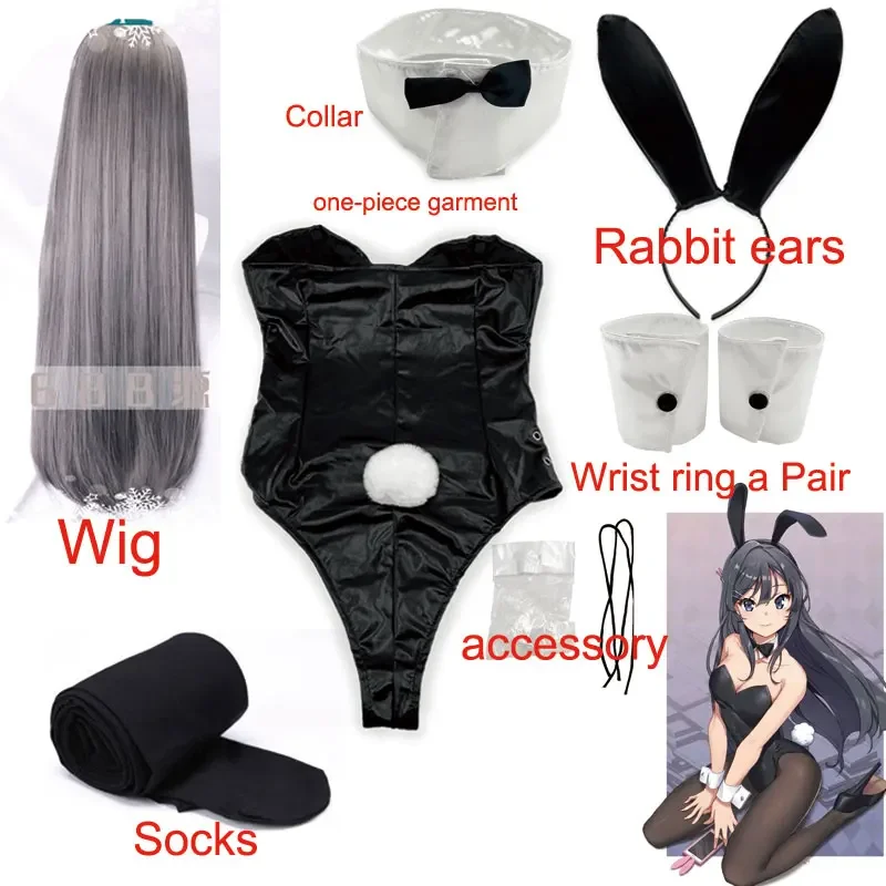 Bunny girl sagakaimai cosplay costume for girls Halloween funny costume black tights high heels lenceria sennormally Mujer