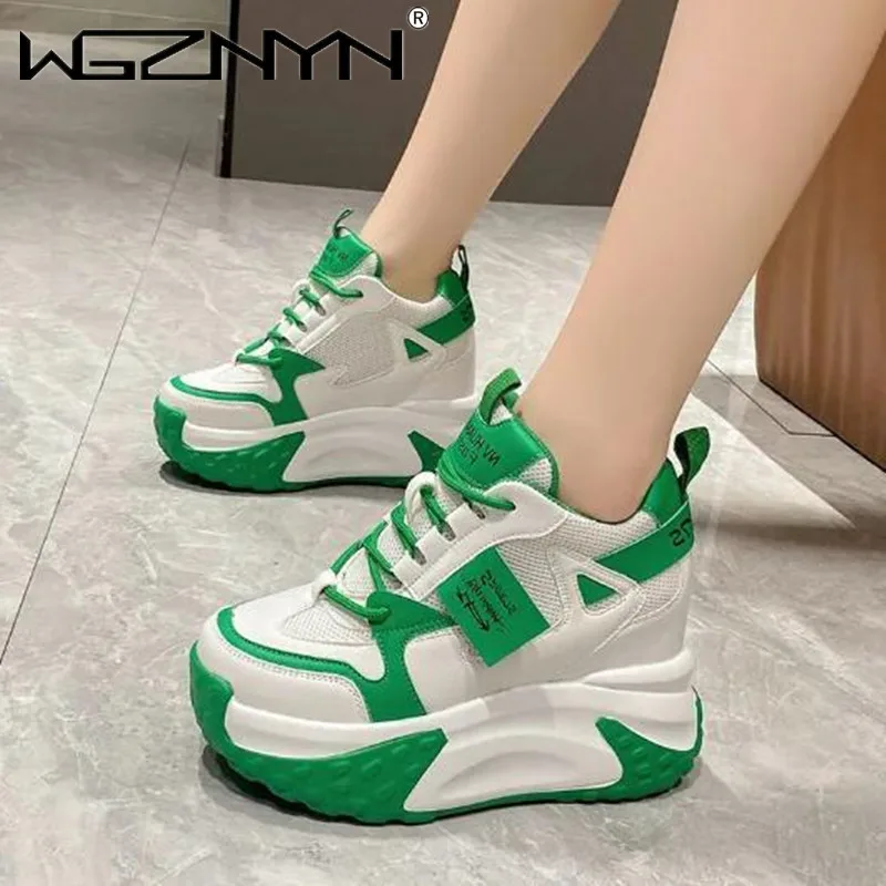 

Women Chunky Sneakers 9.5CM High Platform Breathable Mesh Shoes Ladies Wedges Casual Shoes For Woman White Sports Dad Shoes 2024