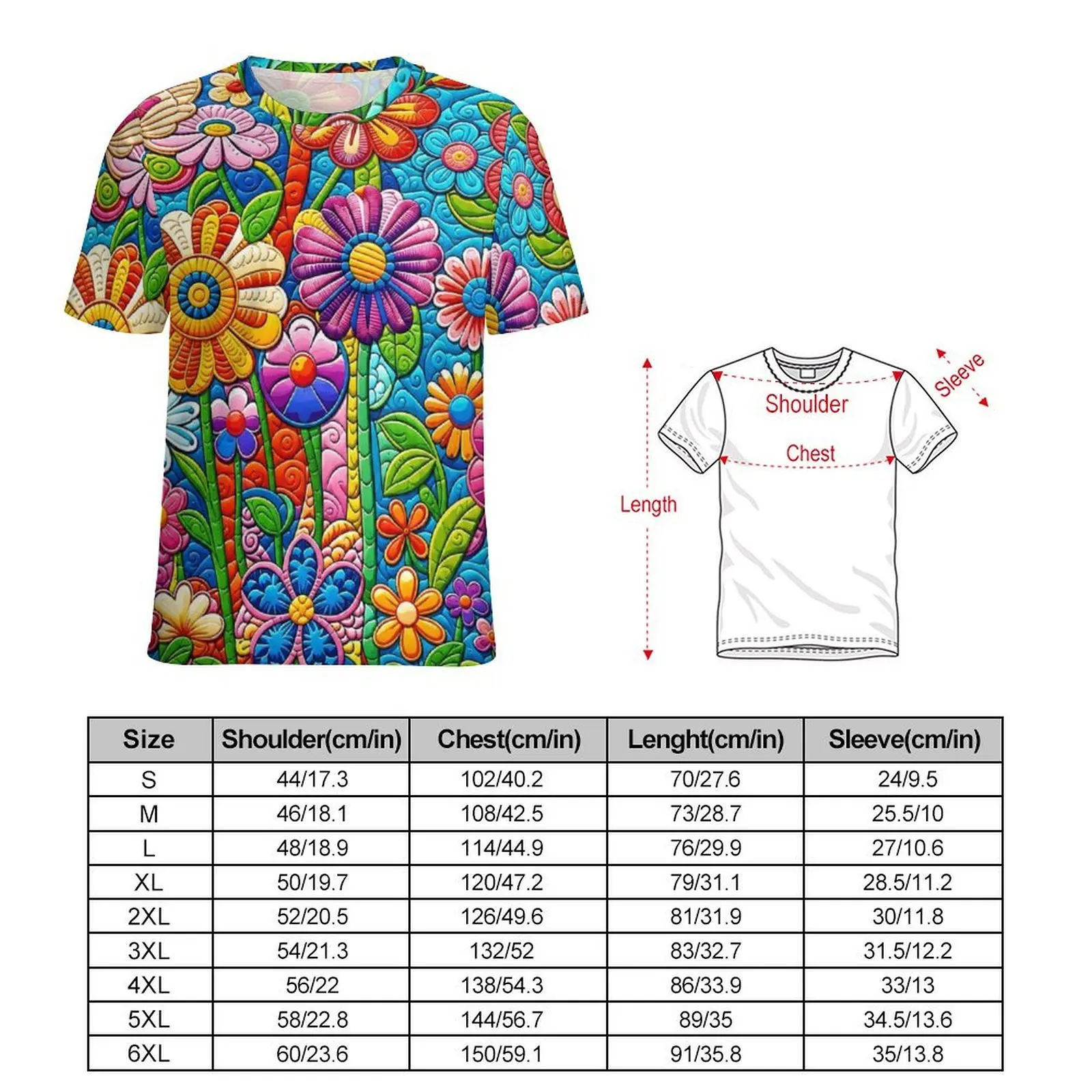 Plus Size T-Shirt Summer Vibrant Quilted Garden Vintage Floral Print T-Shirts  Streetwear O-Neck Tshirt Man Cool Design Clothes