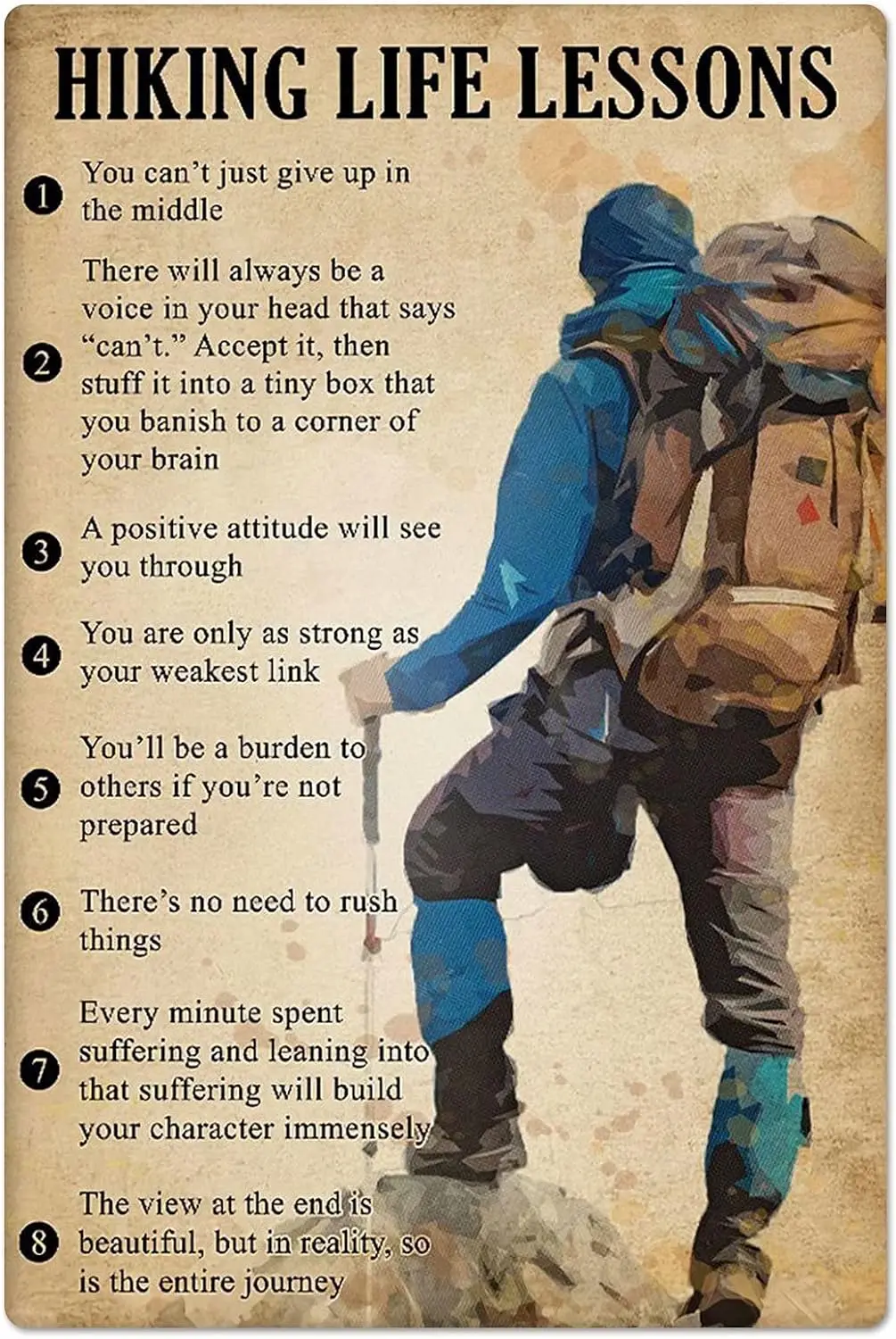Hiking Life Lessons Posters Metal Signs Hiking Life Lessons Posters Metal Signs Room Decor Outdoor Club Garage Wall Decor 1 sign