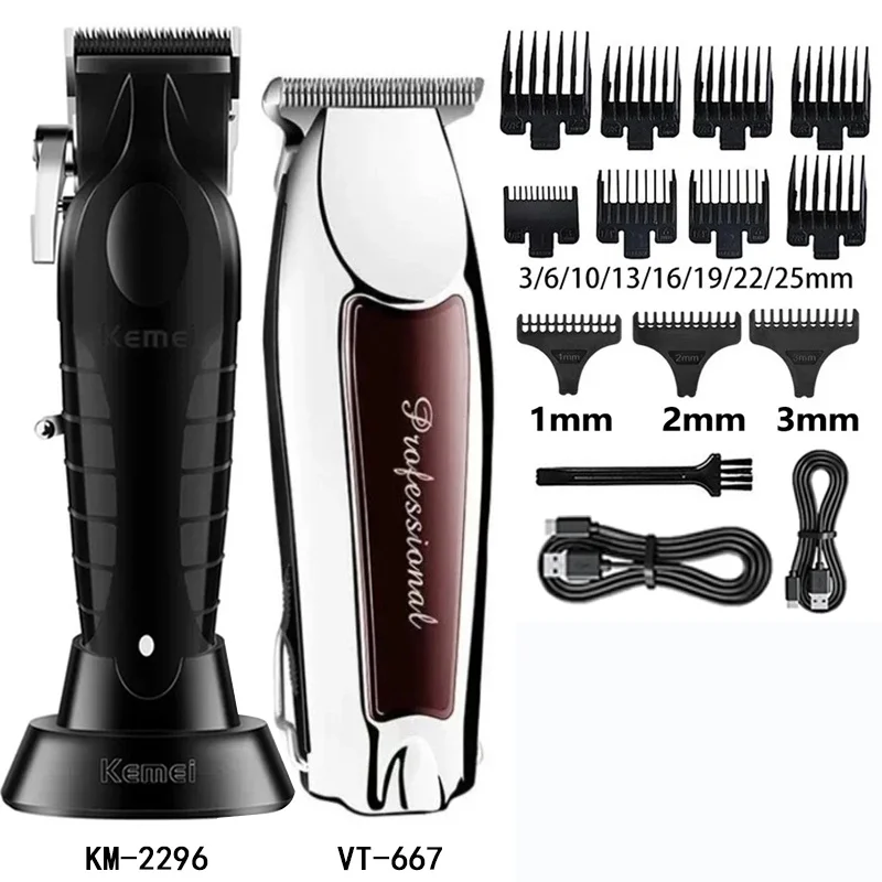 Máquina de Cortar Cabelo Kemei, Aparador Elétrico Profissional KM-3382 KM-2296 VT-667 para Homens