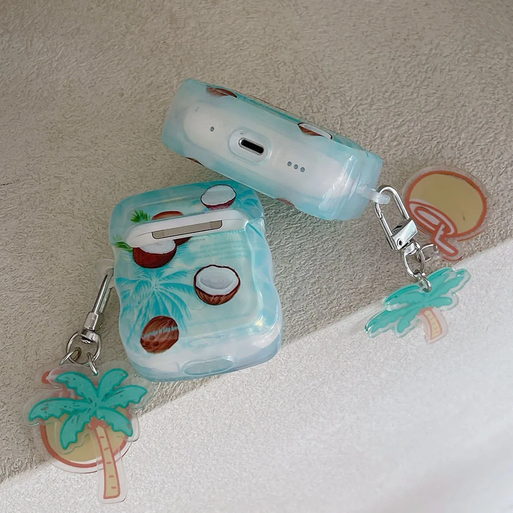 Чехол для Airpods Pro 2, INS, летний чехол из свежего кокосовой пальмы для Airpods 1, 2, 3, защитные аксессуары для наушников, чехлы с подвеской