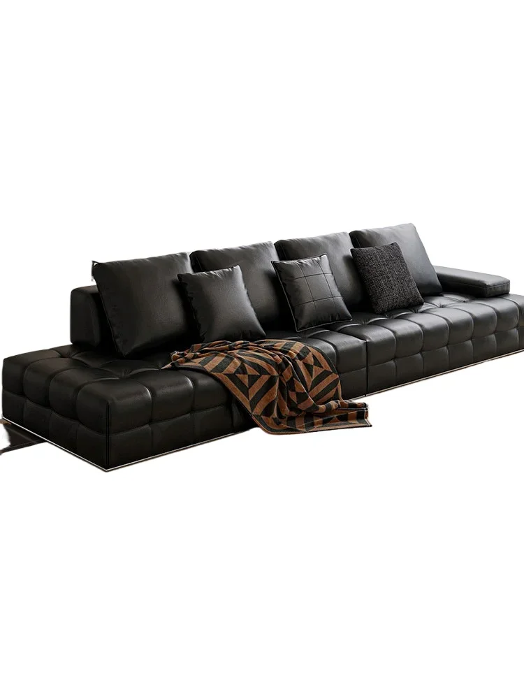 

Lawrence black leather sofa living room 2025 new big black cow straight row premium