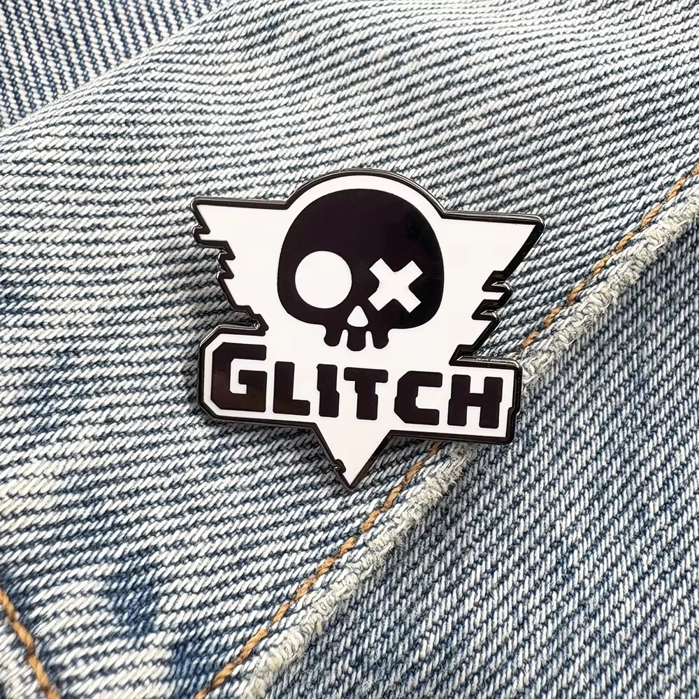 Glitch-Productions Logo Murder Drones Badge Gothic Skull Skeleton Lapel Pin Anime Cartoon Accesories