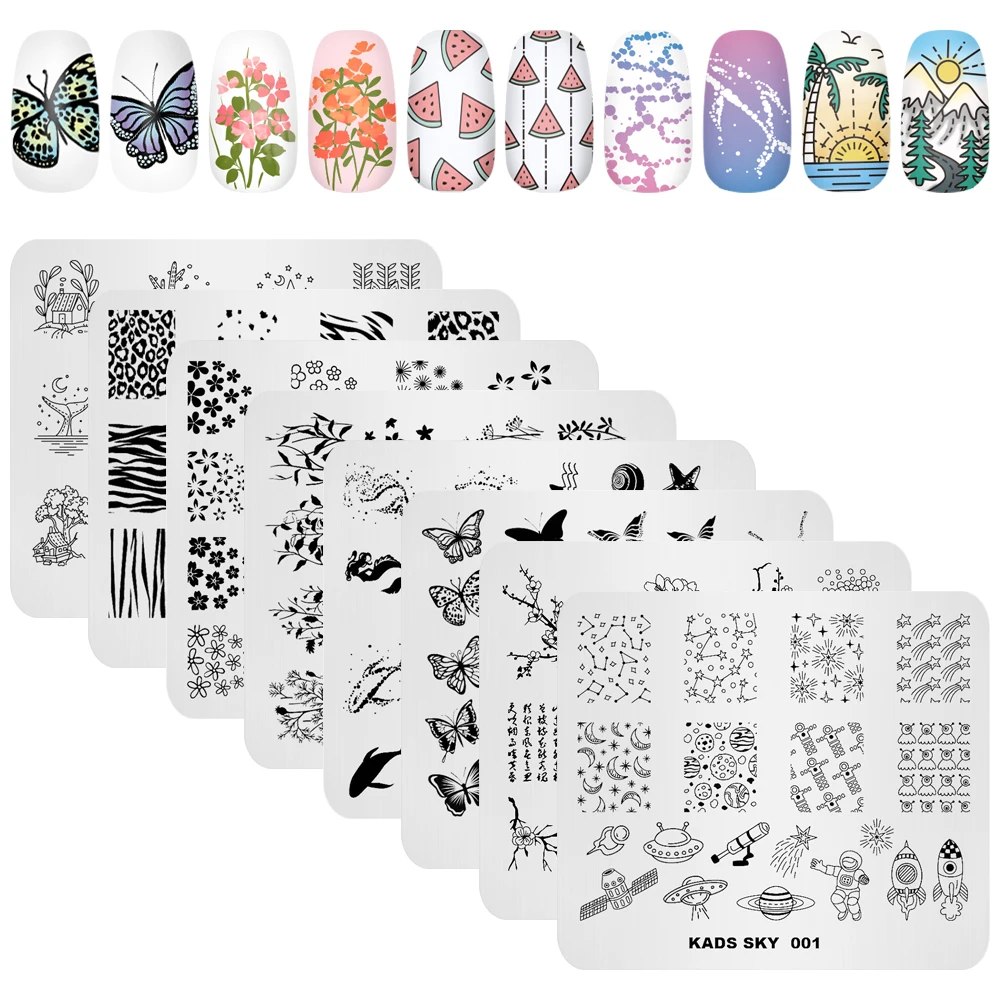 

KADS 8Pcs Nail Art Stamping Plate Flowers Leave Anima Pattern Design Nail Stamp Template Image Stencil Plate for Gel Polish