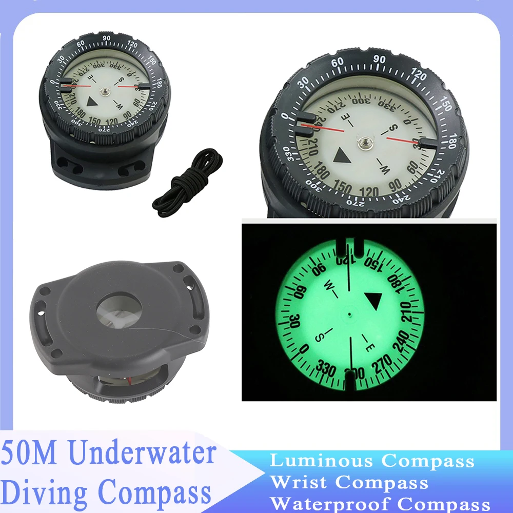 

50 м компас для подводного плавания, светящийся наручный компас для дайвинга, водонепроницаемый навигационный инструмент с эластичной веревкой для дайвинга, кемпинга