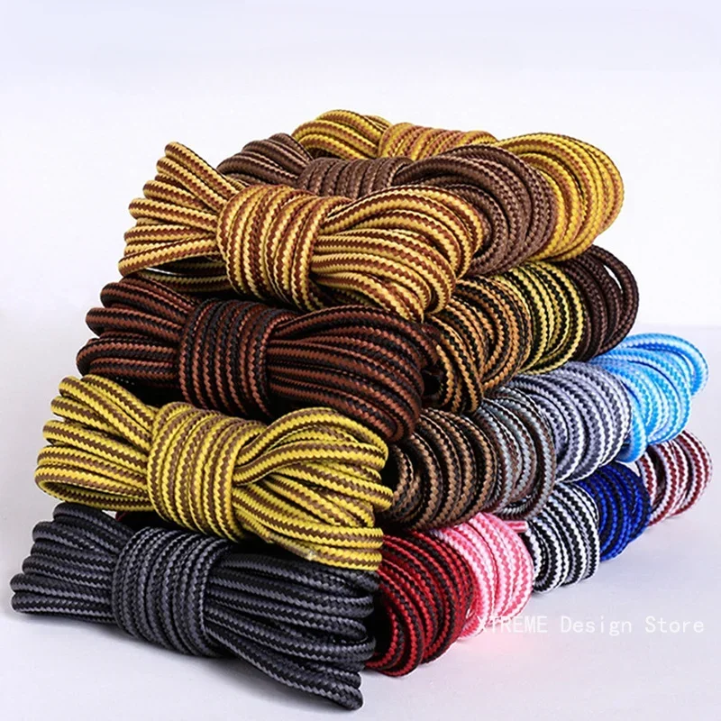 1Pair Round Shoelaces Boots Shoe Laces Striped Double Color Apply to High Gang Casual Shoes Cotton Shoelace