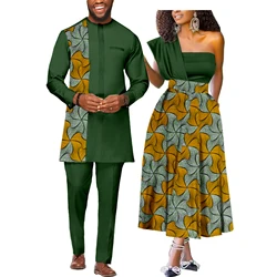 African Couple Matching Clothes for Mens & Women Wedding Dashiki Suits Top Pants Outfit Ankara Print Party Dresses Strapless