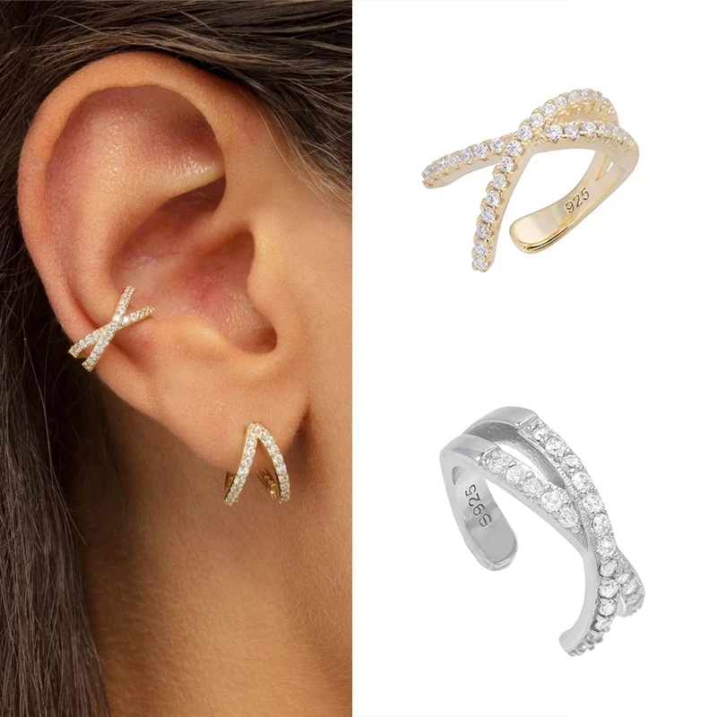 Aide Cross Ear Cuff nie przebite kolczyki dla kobiet 925 srebro Micro Pave CZ małe nausznice biżuteria chrząstki