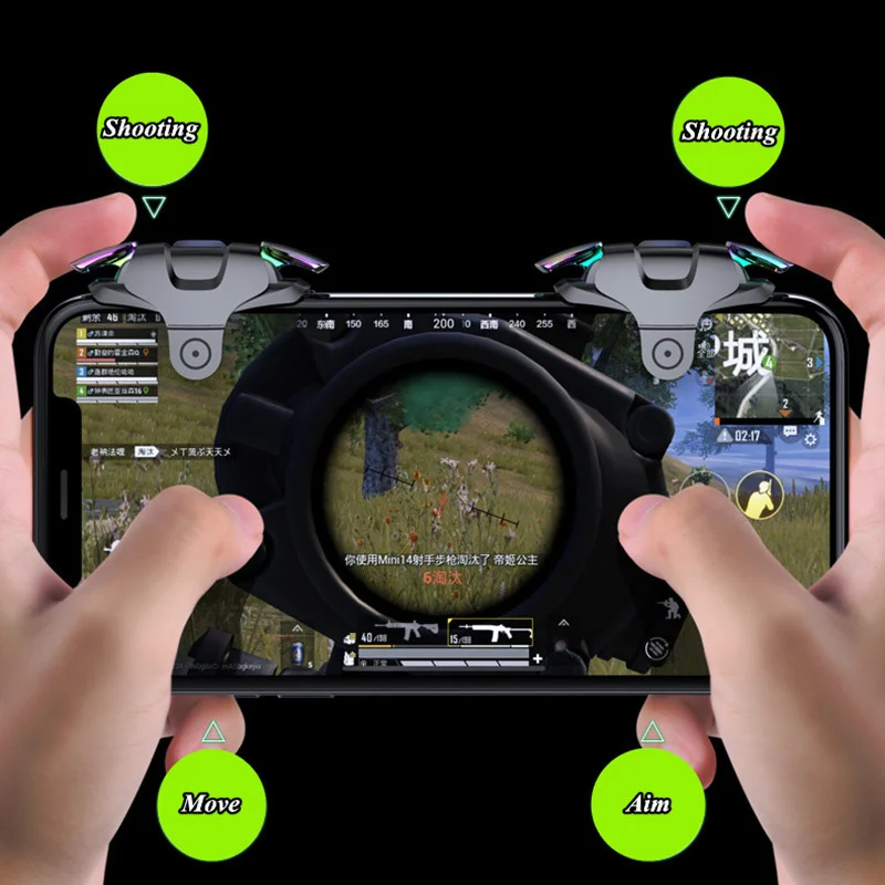 Disparador de juego para móvil, controlador de 4 dedos para PUBG Pulse, botón de tecla ordinario para IPhone, teléfono Android, Joystick, 2 uds.