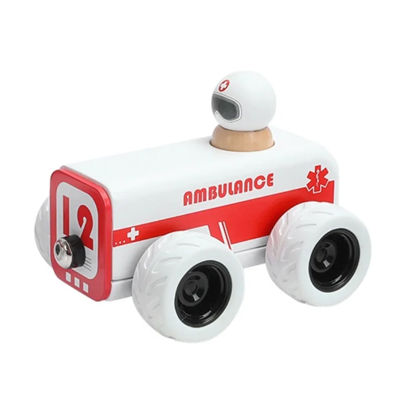 Lernspielzeug aus Holz für Kinder, Feuerpolizeiauto, Krankenwagen-Rückziehauto aus Holz, 1–3 Jahre altes Baby