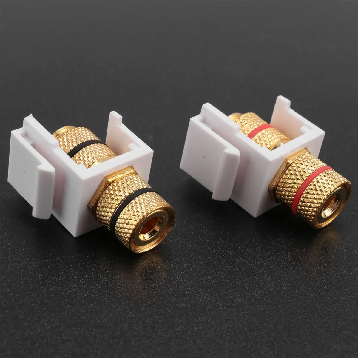 

Banana Jack Binding Post Keystone Jack Insert with Black & Red Rings, Screw Type Audio Speaker Keystone, 2 Pairs/4 Pack A002
