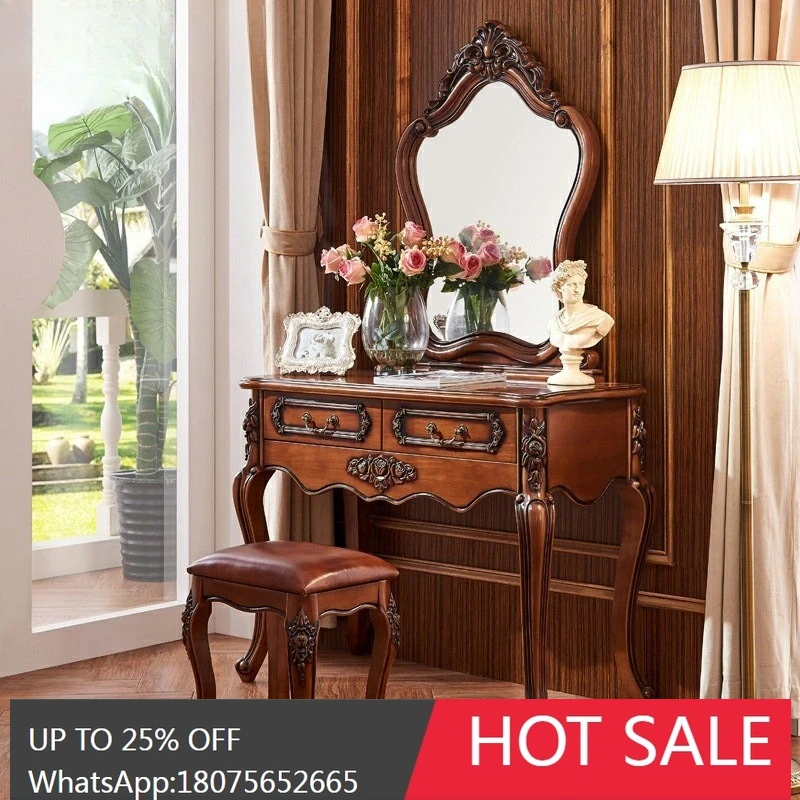 

SGF European Style Dressing Table American Luxury Pastoral Country Dark Makeup Stool