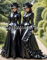 Custom Gothic Victorian Evening Gowns Elegant High Neck Long Sleeve Satin Pleated Long Dress Custom Masquerade فساتين سهره