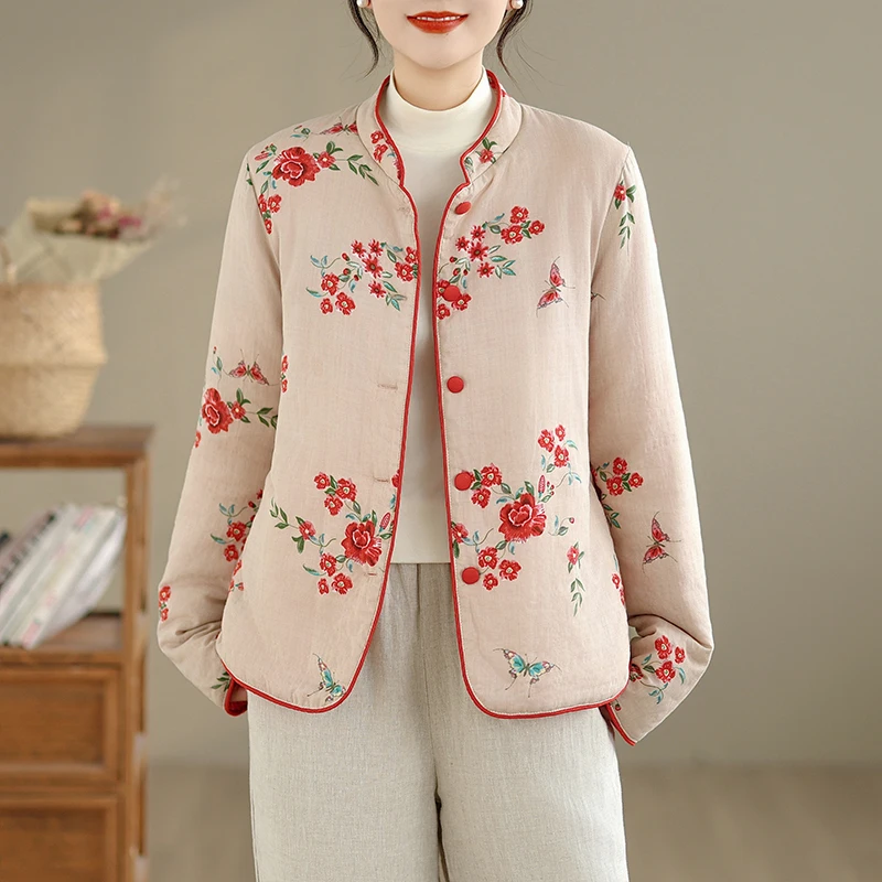 

Высококачественное женское хлопковое льняное пальто большого размера с круглым вырезом Ne на пуговицах, тонкое длинное хлопковое пальто с цветочным узором све