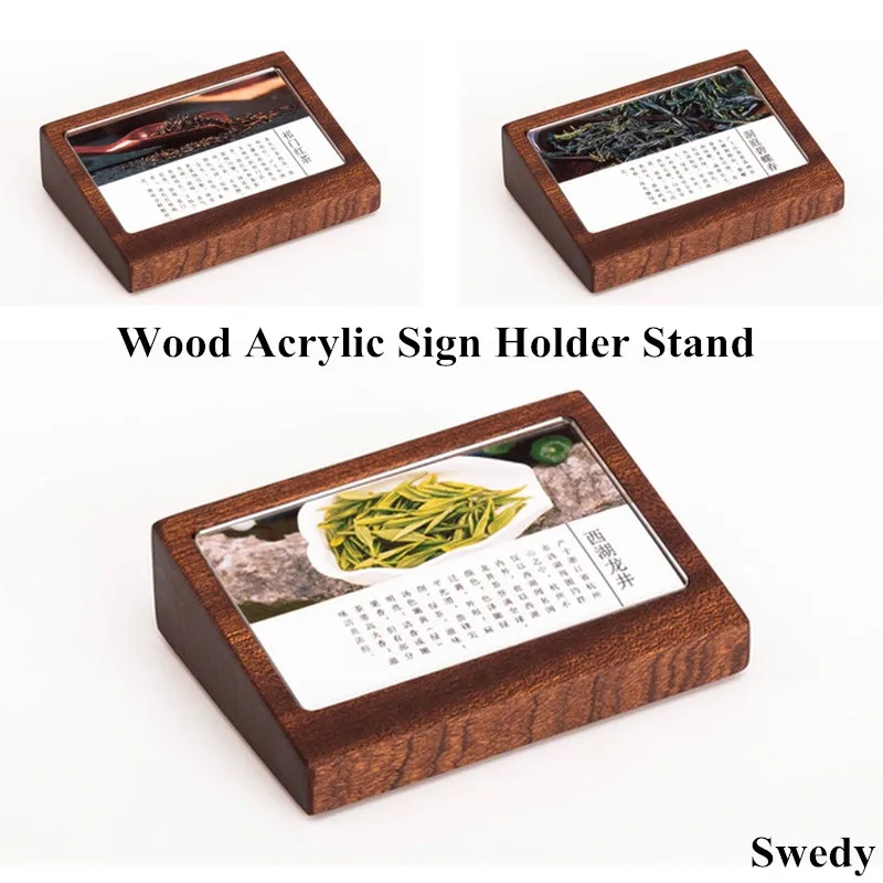 88x46mm Small Wood Acrylic Sign Holder Display Stand Table Number Mini Price Label Card Holder Tags