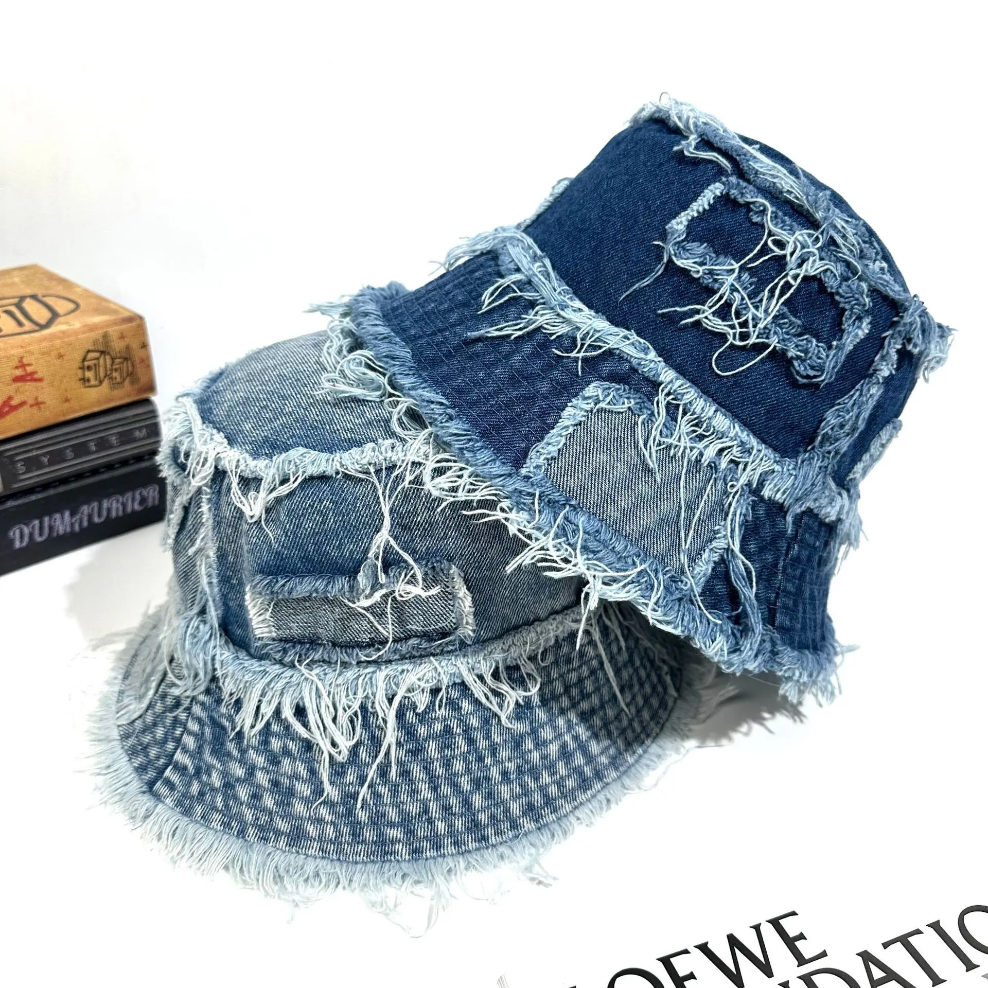 Unisex Washed Denim  Autumn Bucket Hat For Women Patchwork Designer Female Summer Hats Tassel Edge Beach Panama Fisherman Cap
