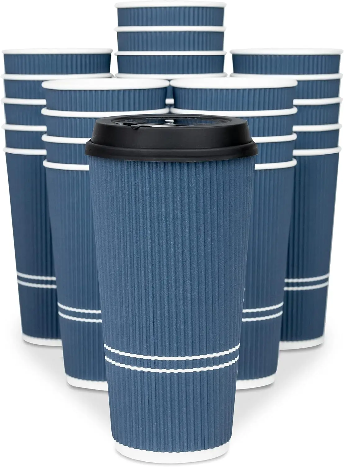

To Go Coffee Cups With Lids - 22 oz Disposable Coffee Cup With Lid. Large Togo Travel Paper Ripple Hot Cups Insulated Fo