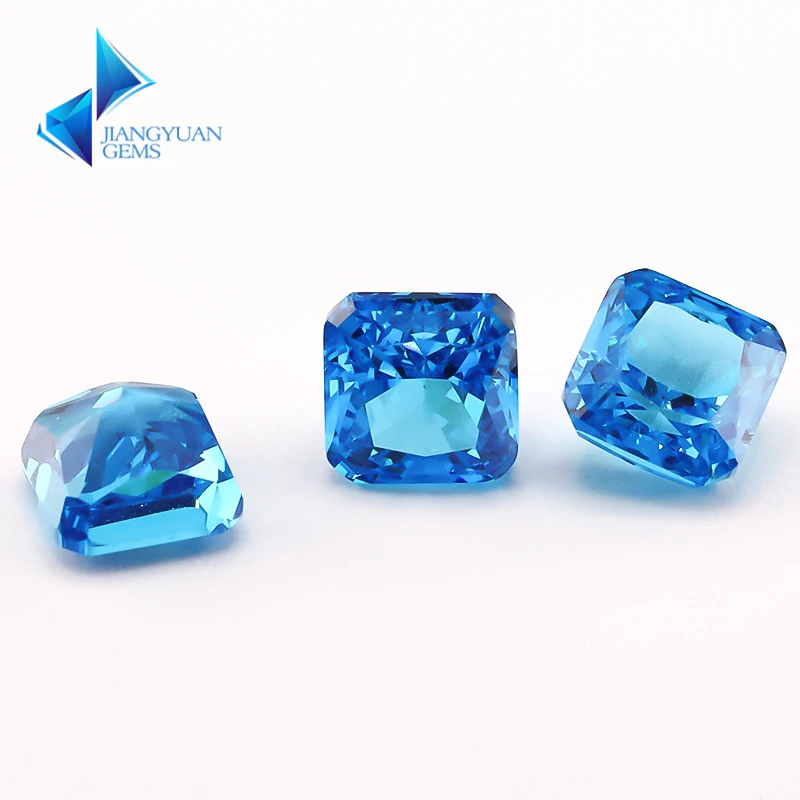 

JIANGYUANGEMS 19#Sea Blue Square Octangle Radiant Crushed Ice Cut Cubic Zirconia Stone 5A 5x5mm Zircon Loose CZ Gemstone