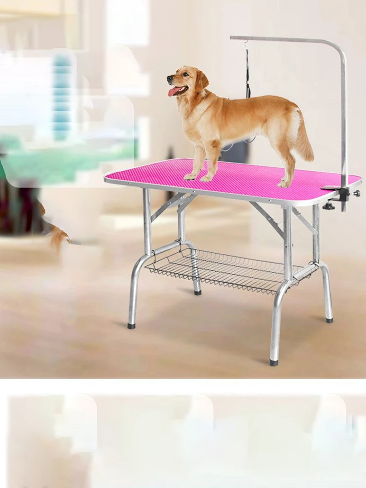 Foldable Dog Grooming Desk Wash Table Trimming for Pet Bathing Station with Adjustable Height Arm Noose Mesh