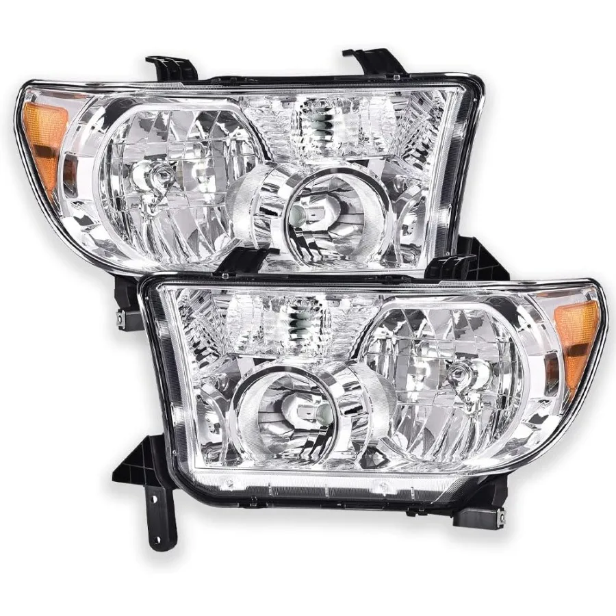 

Headlights Assembly Compatible with 20072013 Tundra and 20082017 Sequoia for Driver and Passenger Side Clear Lens with Chrome