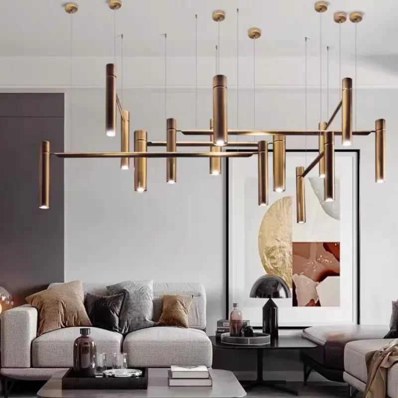 

Postmodern Minimalist Designer Living Room Chandelier Restaurant Lamp Metal Combination Lighting Fixtures Modern Lines Lustre