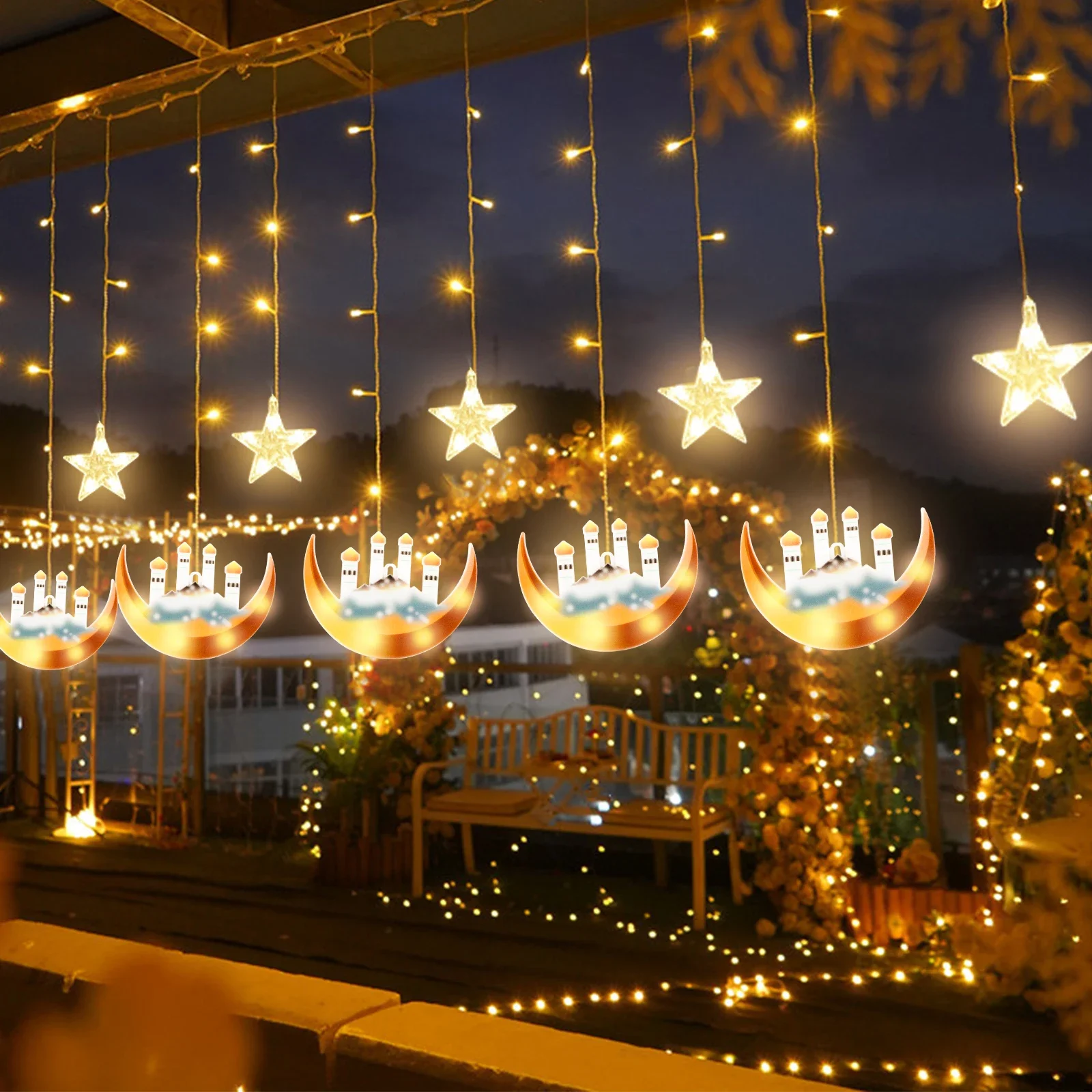 

4M LED Star Curtain Decorative Light Moon Castle Light String Colorful Light Flashing Light String Full of Stars Room Decoration
