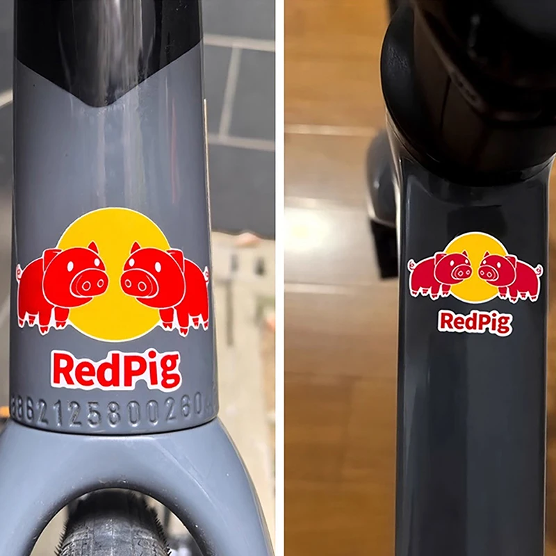 [LA] Adhesivos Divertidos para Tubo de Dirección de Bicicleta, Calcomanías Decorativas de Cerdo Rojo para Manillar de Bicicleta, Calcomanías para Tubo Superior de Casco, Adhesivo para Equipo de Ciclismo
