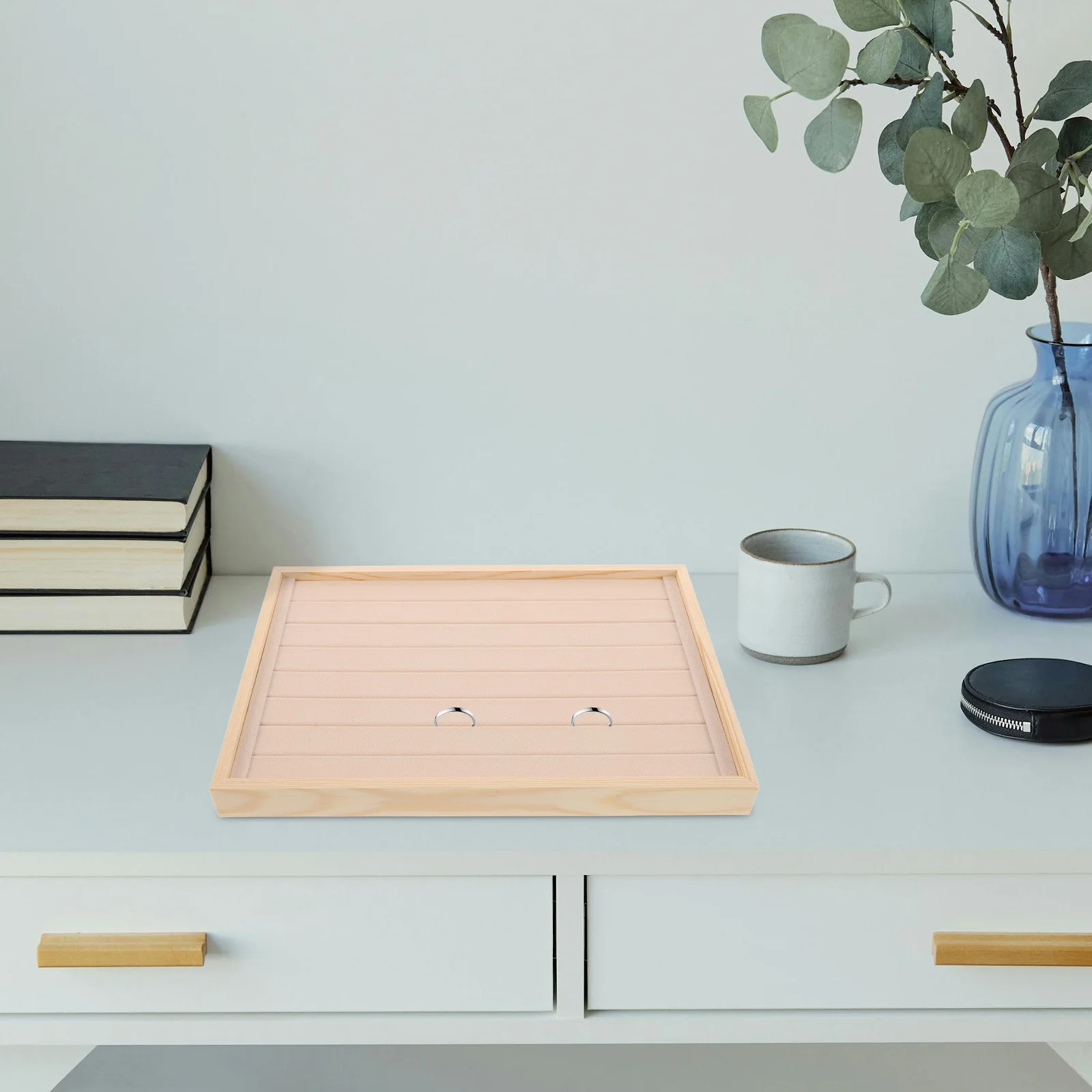 

Jewelry Wooden Tray Drawer Earrings Hanging Organizer Bracelet Holder Beige Travel