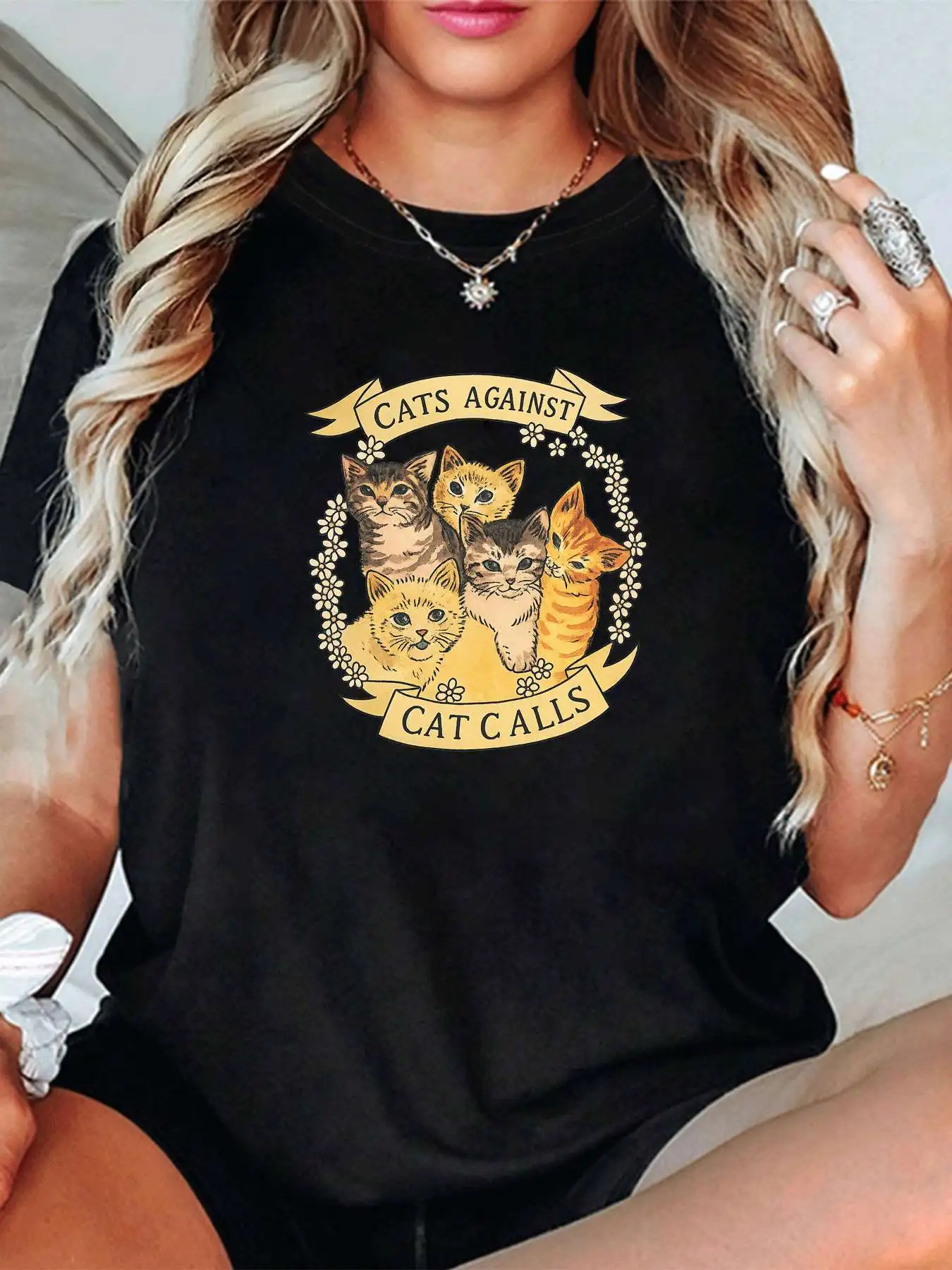 

【102484】Женская футболка больших размеров с круглым вырезом и короткими рукавами, эластичными рукавами и модными принтами